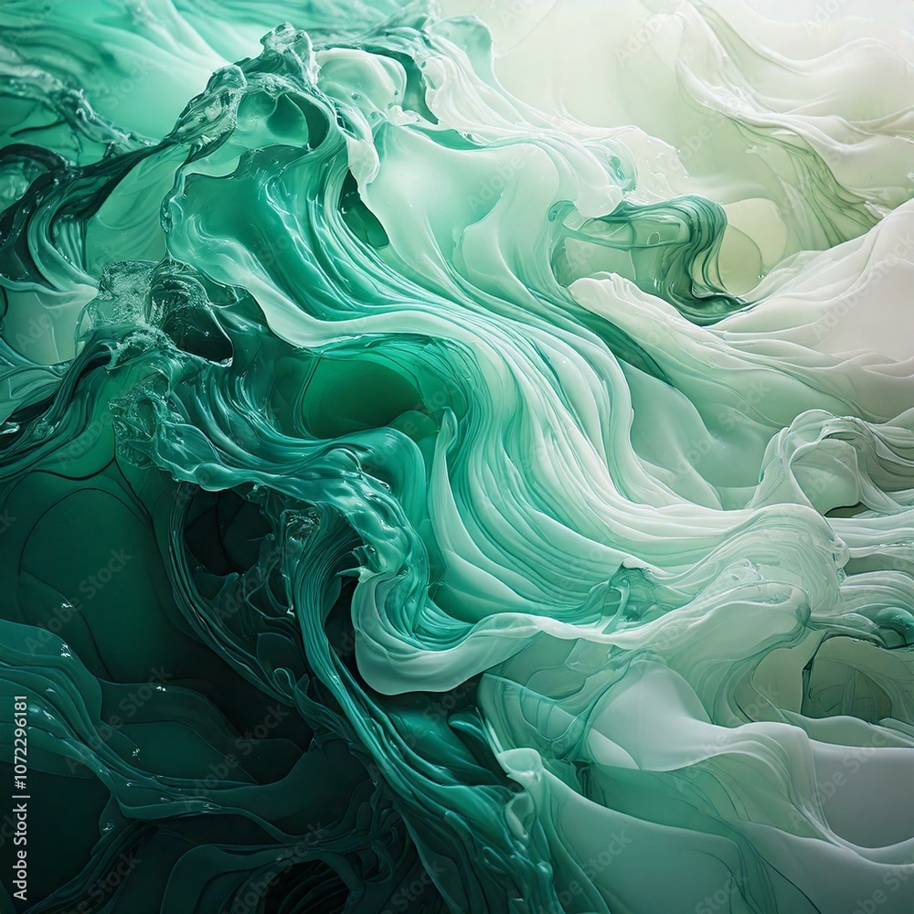 Obraz premium Seafoam Green and White Fluid Art with Water-Like Movement 