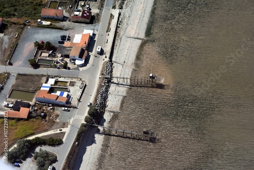 Cabannes de pêcheurs, Soulac sur Mer, vue d'avion photo