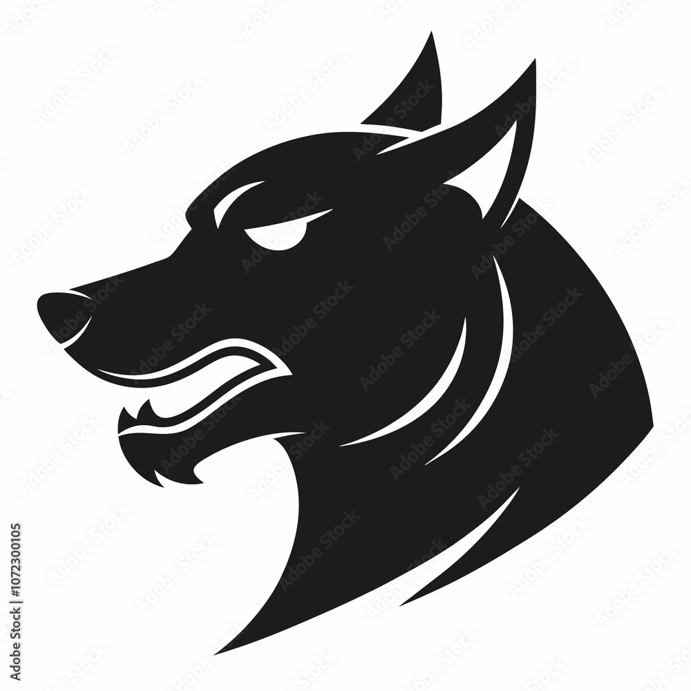 Obraz premium Angry Dog head minimalist side view logo silhouette black vector