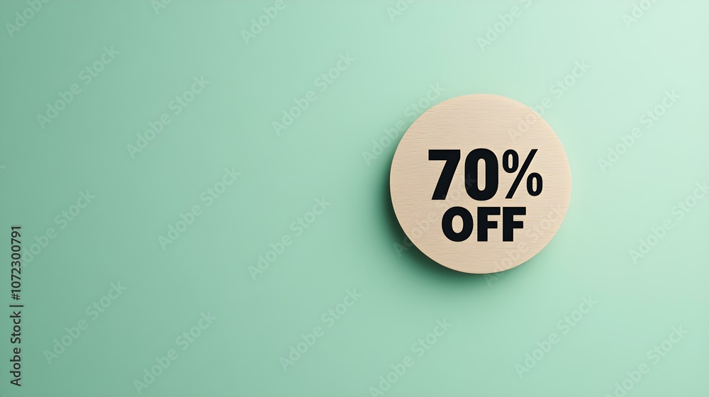 Black '70% OFF' Promotional Sign on a Light Green Background with Copy Space Black '70% OFF' Promotional Sign on a Light Green Background with Copy Space