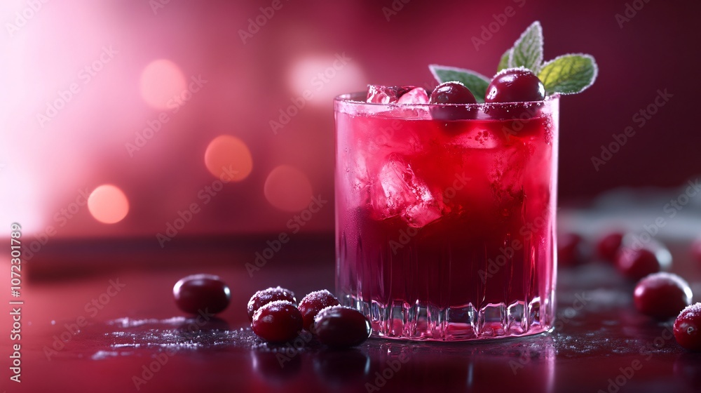 Cranberry Cocktail with Mint Garnish and Ice Cubes Cranberry Cocktail with Mint Garnish and Ice Cubes