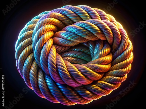 Realistic 3D Rendering of a Rope Shaped in a Rounded Form with a Clear Background for Use in Design Projects and Illustrations