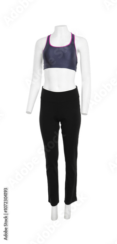 Female mannequin with stylish sportswear isolated on white