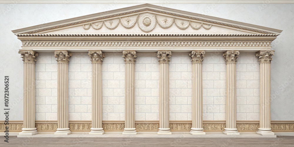 Obraz premium Symmetrical View of Classical Architectural Wall Backdrop Design