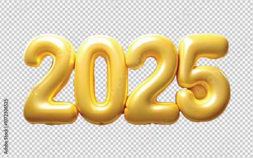 Different colourful helium balloons. Happy new year 2025 png design 