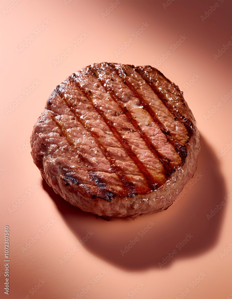 perfectly grilled hamburger patties with grill marks, isolated on a Pastel perfectly grilled hamburger patties with grill marks, isolated on a Pastel