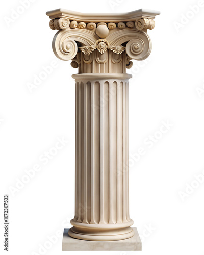 Greek column  isolated on transparent background, column isolated on white