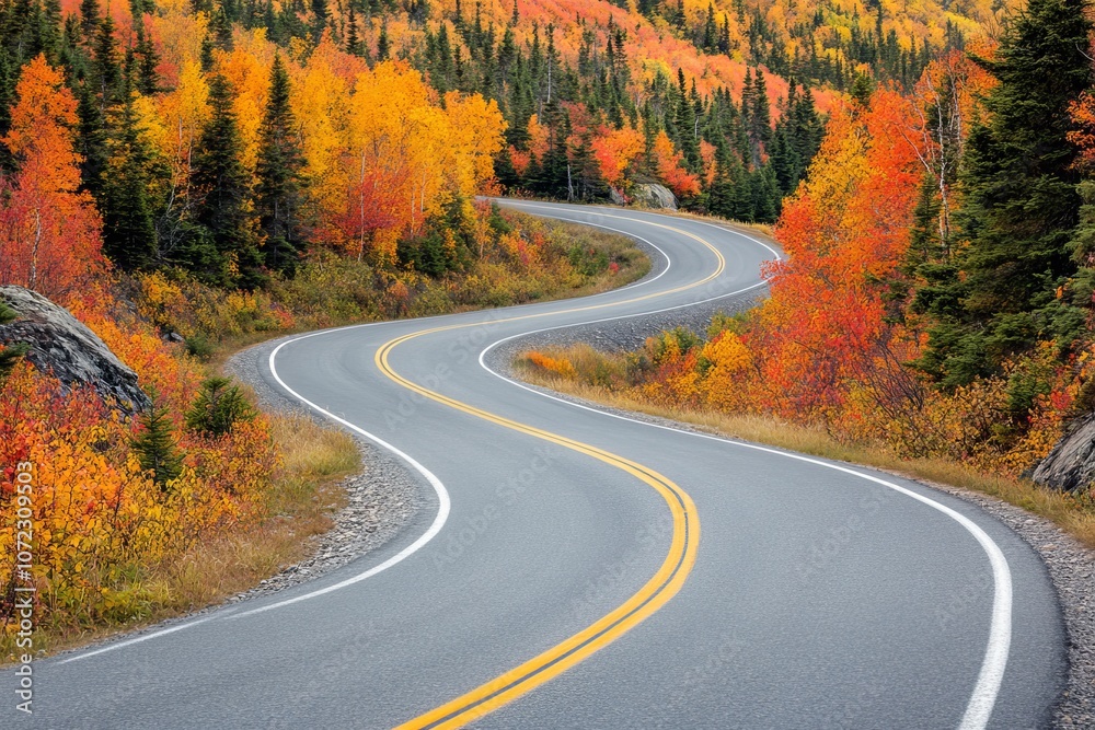 Serpentine Road Through Vibrant Autumn Trees Serpentine Road Through Vibrant Autumn Trees