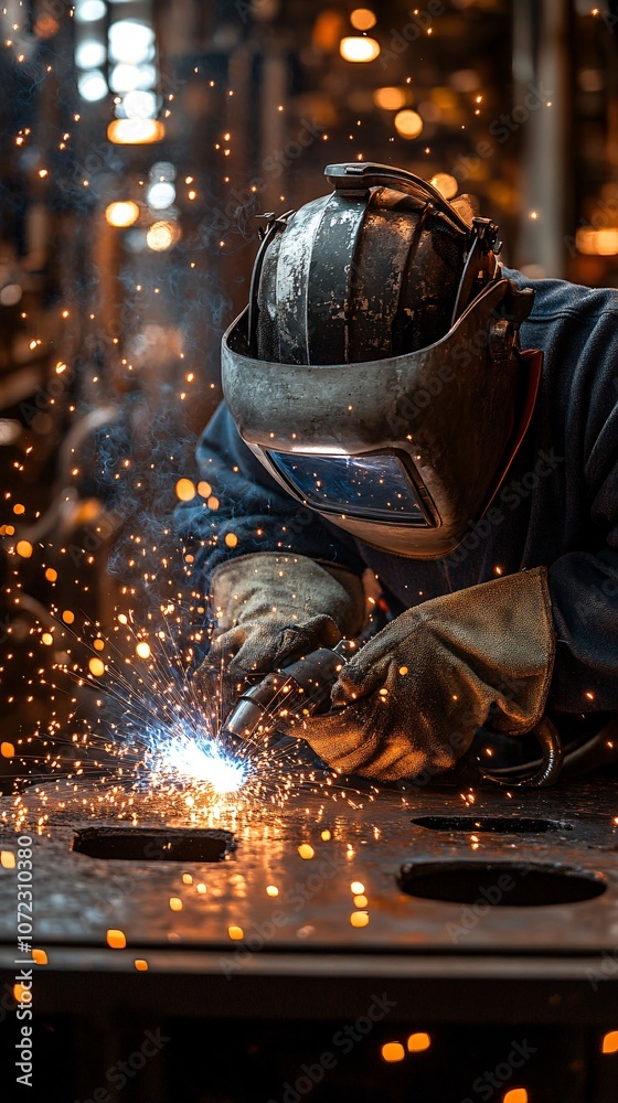 Fototapeta premium Welder working with welding machine