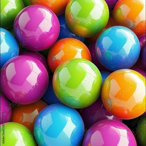 A cluster of brightly colored, glossy spheres arranged closely together.