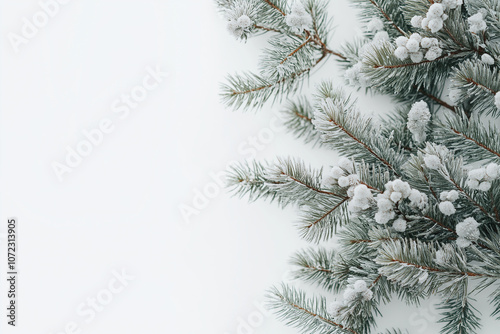 a pine tree covered with snow on white background