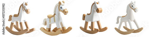 Baby rocking horse toy set isolated Png, transparent without background.