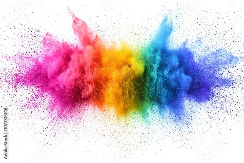 Colorful powder explosion on white background. Abstract pastel color dust particles splash. , isolated on white background, , copy space for text,