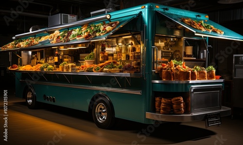 Food Truck Parked in Parking Garage