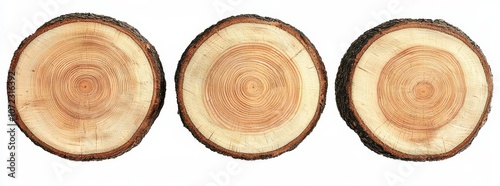 Set of three big tree trunks cut from the woods photo