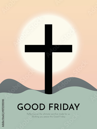 a Flyer for Good Friday with a mountain in the background