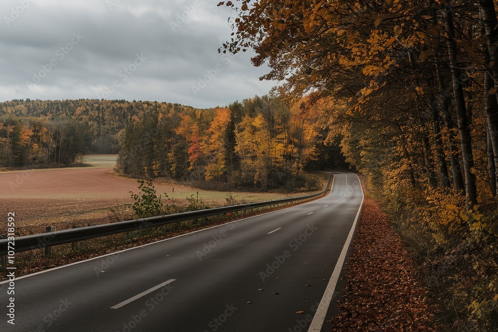 Fototapeta premium A photo of a asphalt road in autumn