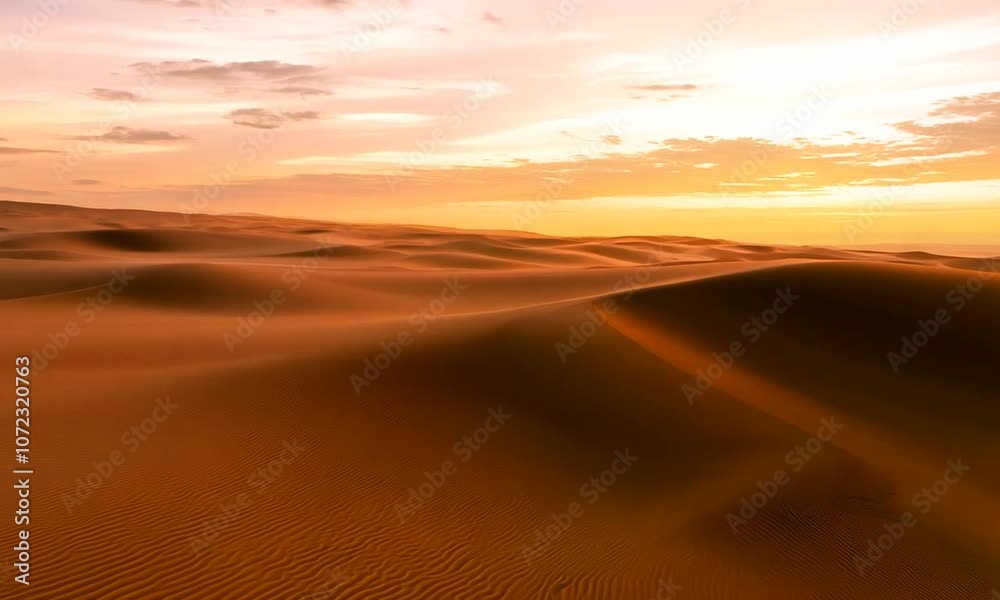Aerial Flight Over a Desert with Sand Dunes
