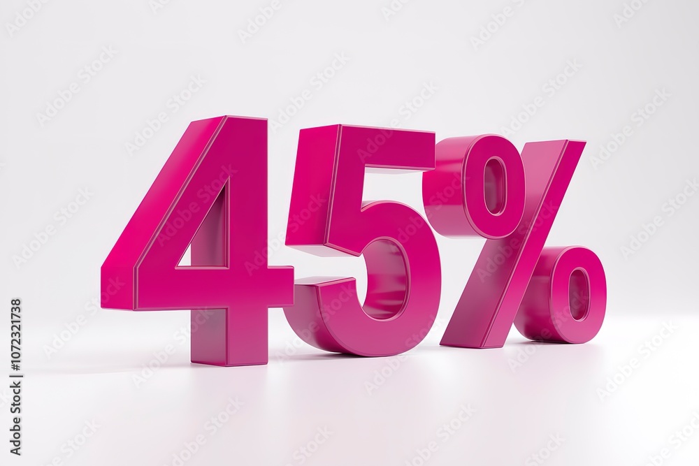 A 3D render of a vibrant pink text that reads 45% against a white background A 3D render of a vibrant pink text that reads 45% against a white background