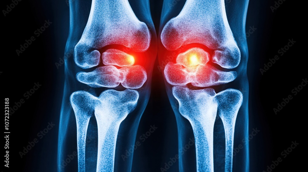 Radiographic View of Human Knee Joint with Pain Indicators Radiographic View of Human Knee Joint with Pain Indicators