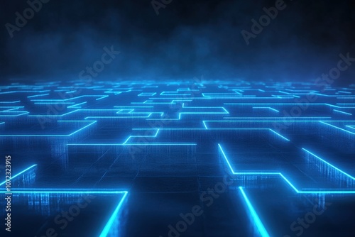 Abstract Network of Digital Connections with Glowing Blue Lines on Dark Background Representing Technology, Connectivity, and Data Flow