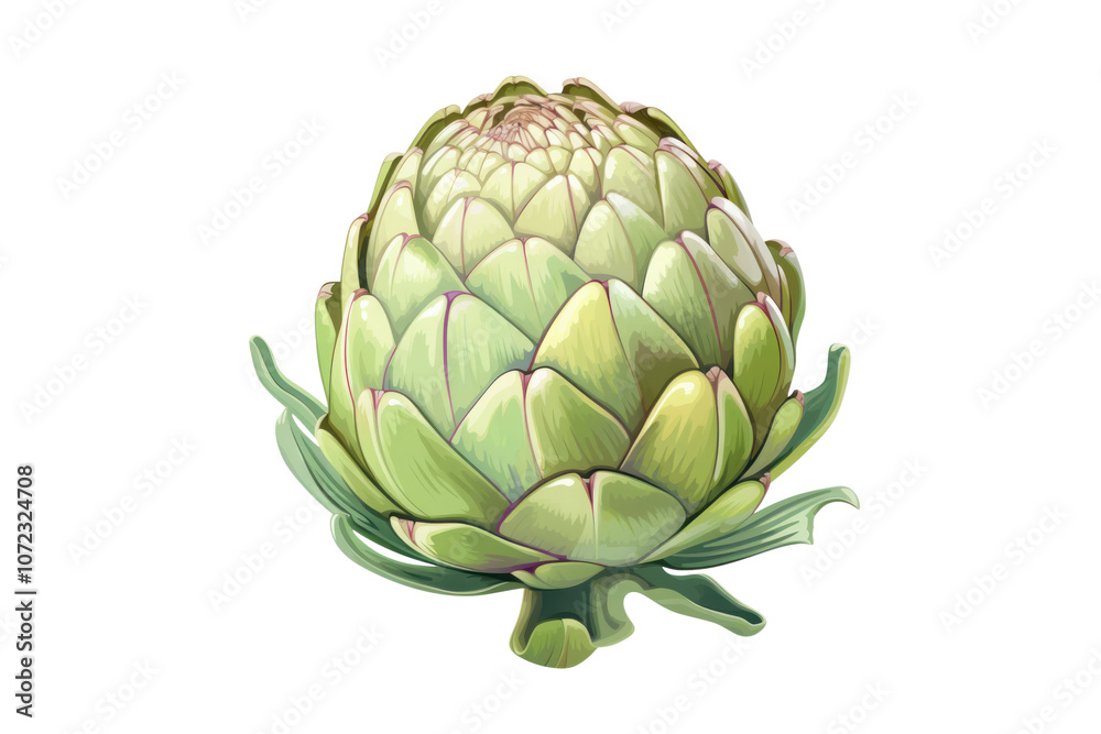 Fototapeta premium Drawing of an artichoke is a vibrant illustration isolated on a white background, highlighting its unique shape and texture