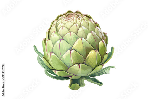 Drawing of an artichoke is a vibrant illustration isolated on a white background, highlighting its unique shape and texture