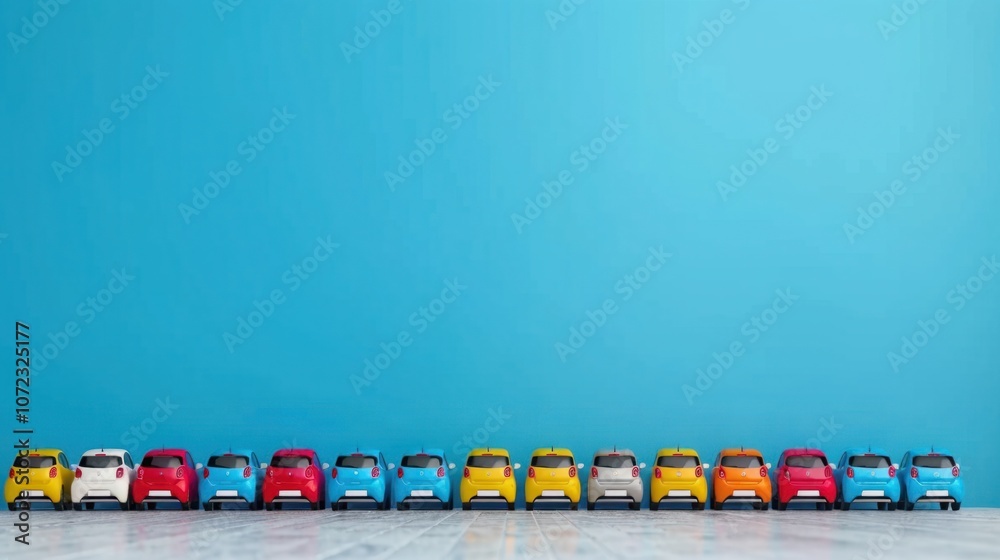 Naklejka premium Colorful Compact Cars Against Blue Wall