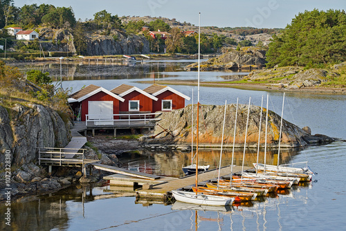 Boat house and boats on the skerry island of Styrsoe