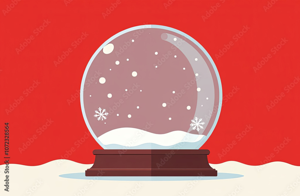 Winter snow globe with falling snowflakes on red background Winter snow globe with falling snowflakes on red background