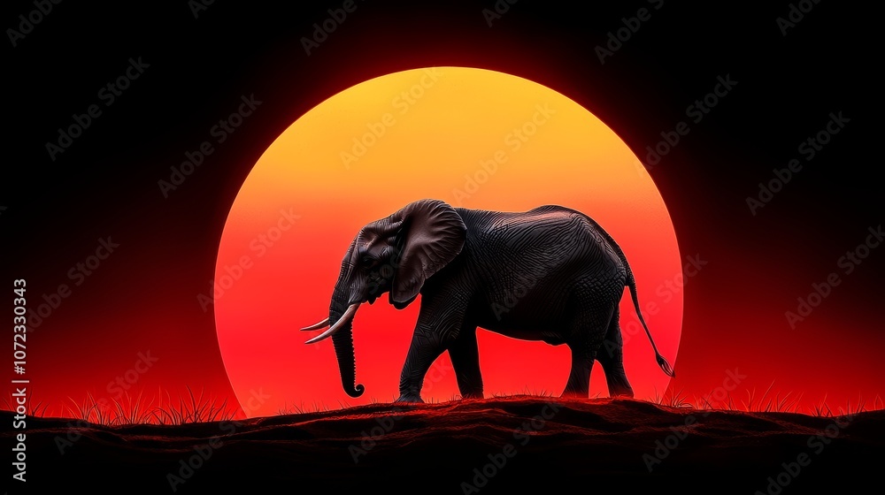 Fototapeta premium Elephant Silhouette Against Sunset Background