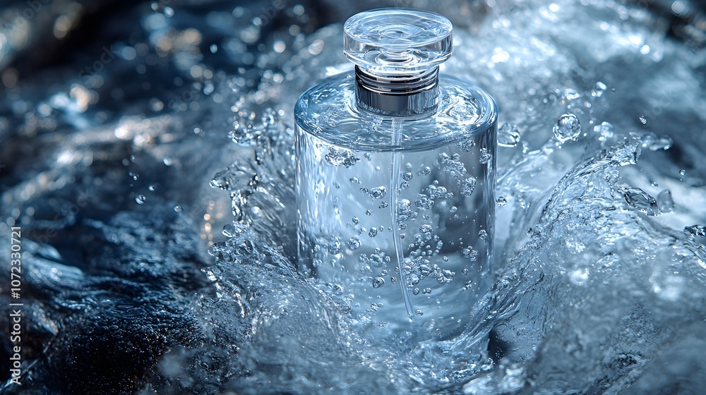 Crystal Clear Bottle in Water Splash Environment Crystal Clear Bottle in Water Splash Environment