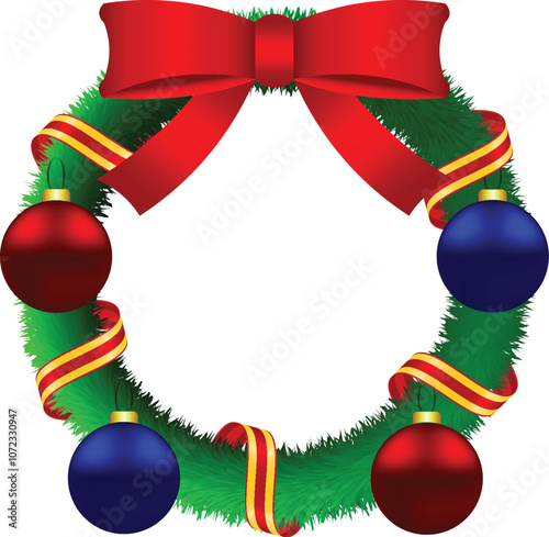 Christmas Wreath With Ribbons and Chrismas Balls