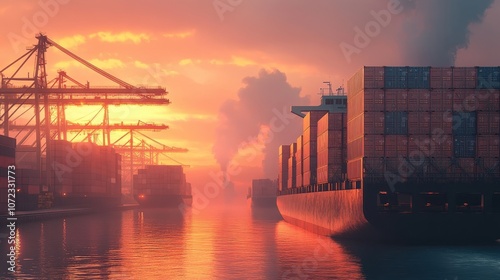 Wallpaper Mural Cargo ships with stacked containers awaiting departure at a port Torontodigital.ca