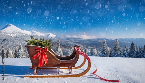 Spaß im Schnee mit einem traditionellen Schlitten photo