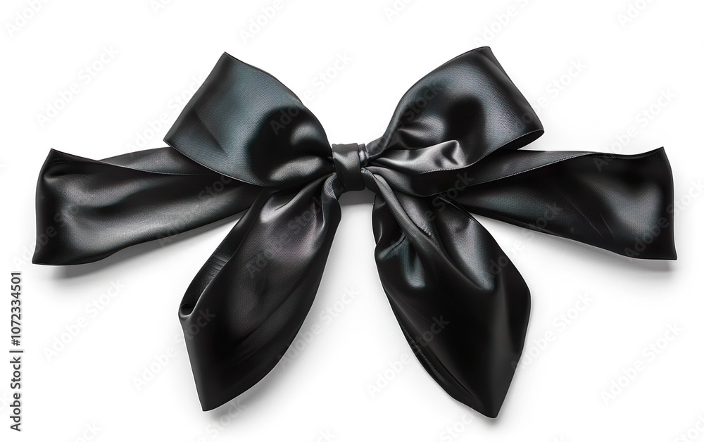 Black silk bow isolated on white background for bow stacking arrangement layout. Organization, display, assembly, pile, set, collection, tier, order, grouping, stack banner.