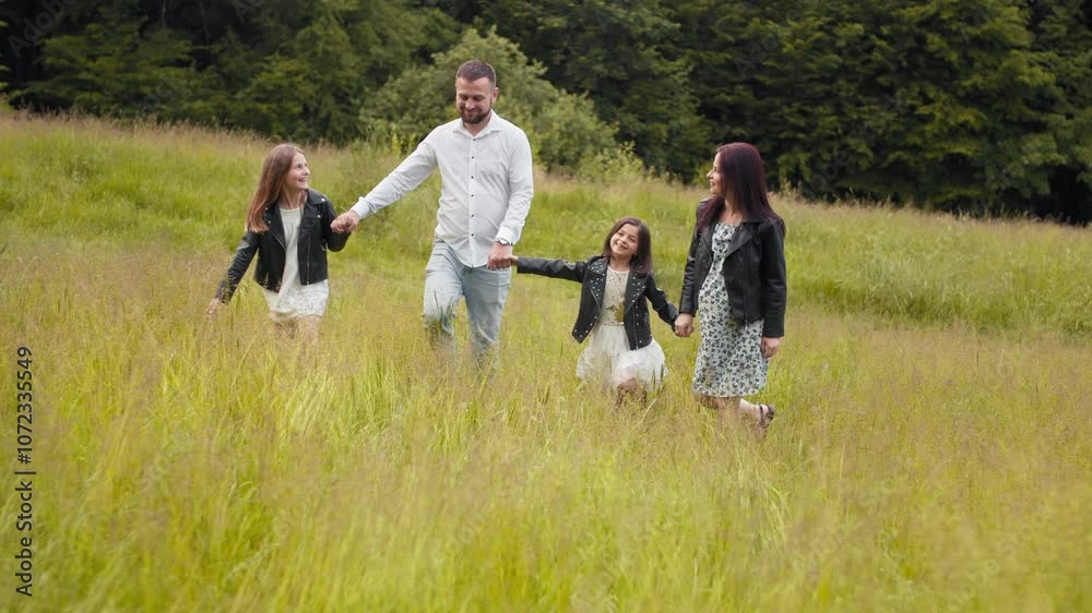Attractive pregnant mother And Father holding hands with her two little daughters walking at green garden. Young woman spending summer days with kids on fresh air. Parents with two daughters. Attractive pregnant mother And Father holding hands with her two little daughters walking at green garden. Young woman spending summer days with kids on fresh air. Parents with two daughters.