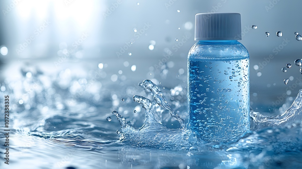 Clear Water Bottle Splashing in Fresh Liquid Background Clear Water Bottle Splashing in Fresh Liquid Background