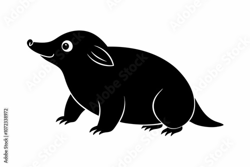 Mole Rat Small Cylindrical Body with Large Teeth Silhouette Vector Illustration,Illustration of Mole silhouette isolated,Silhouette mole animal black color only full body.