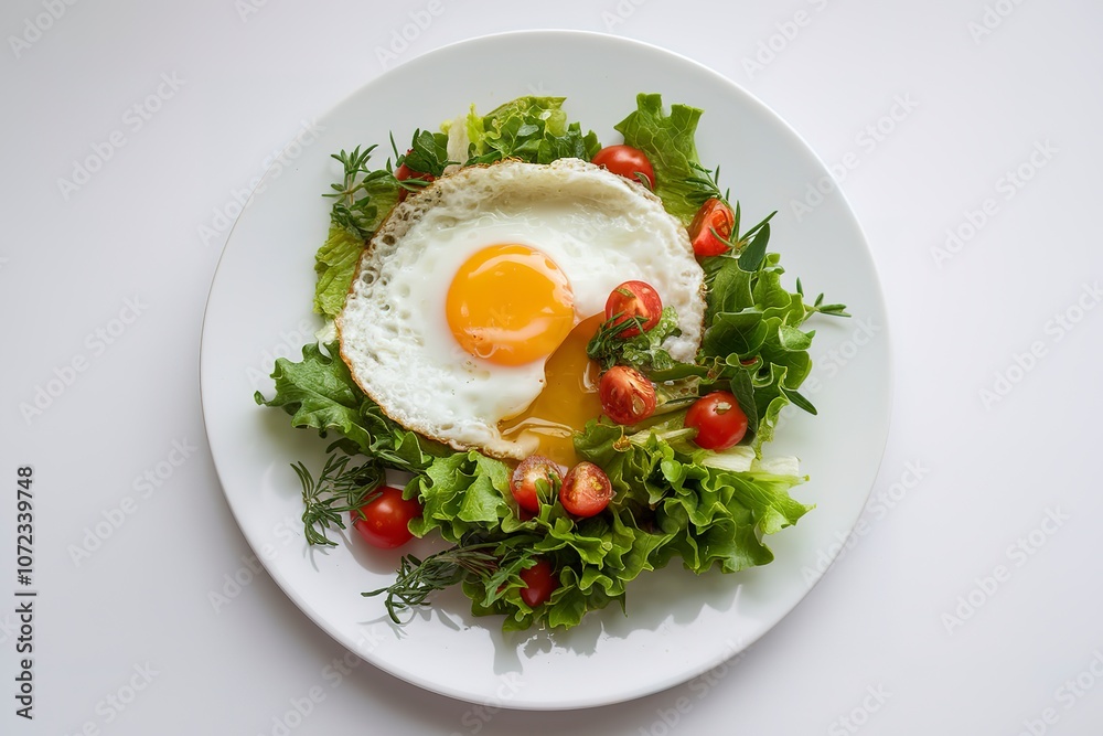 a white plate with a fried egg on a white background a white plate with a fried egg on a white background