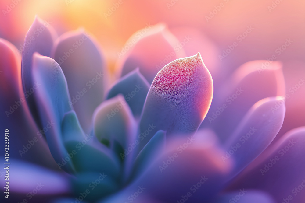 Succulent leaves with a gradient of colors from green to purple, captured in the soft light of dawn. Succulent leaves with a gradient of colors from green to purple, captured in the soft light of dawn.
