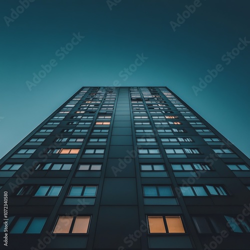 Towering edifice before navy firmament