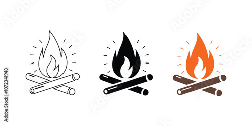 A minimalist camp fire logo icon vector illustration