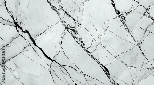 Elegant white marble surface with bold black veining, showcasing a luxurious and timeless natural texture. Perfect for interior design, backgrounds, and architectural concepts.