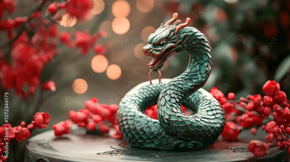 Celebration Chinese new year with symbol of the year 2025 - green wooden snake Celebration Chinese new year with symbol of the year 2025 - green wooden snake