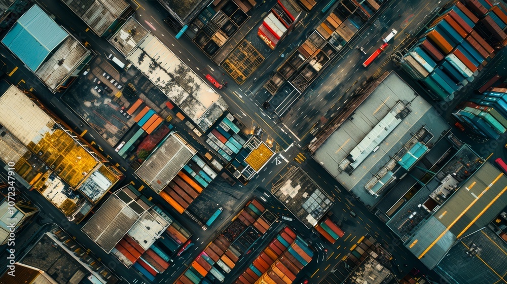 Obraz premium Aerial view of a well organized logistics hub showcasing efficient inventory management practices