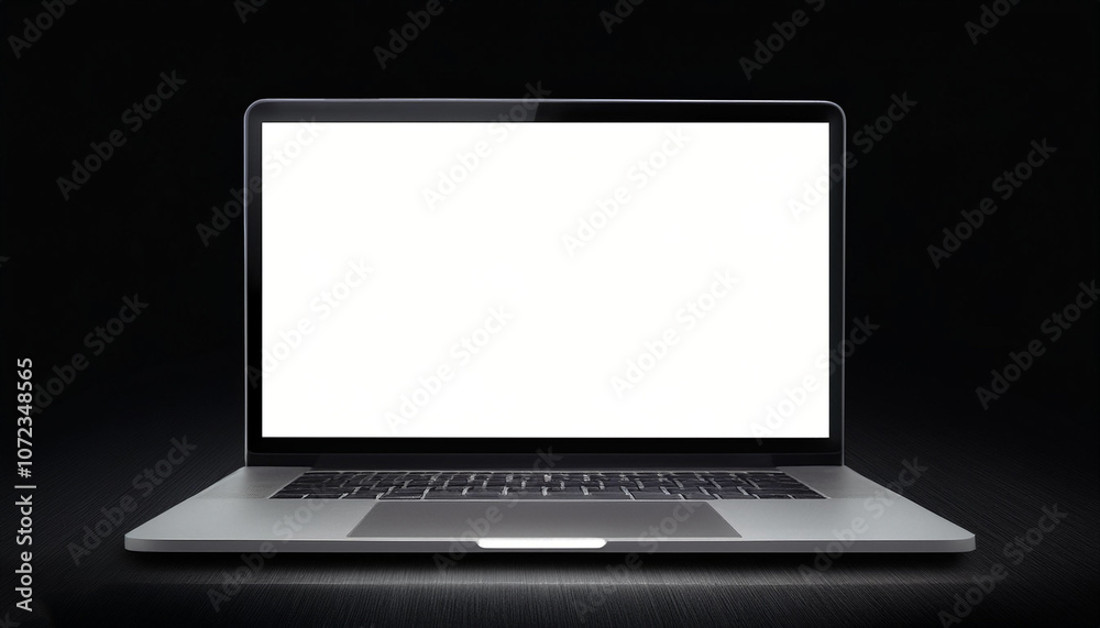 Laptop with white screen, isolated on a dark black Laptop with white screen, isolated on a dark black