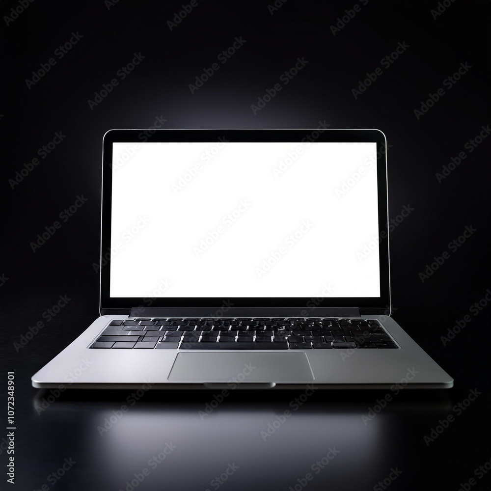 Laptop with white screen, isolated on a dark black Laptop with white screen, isolated on a dark black