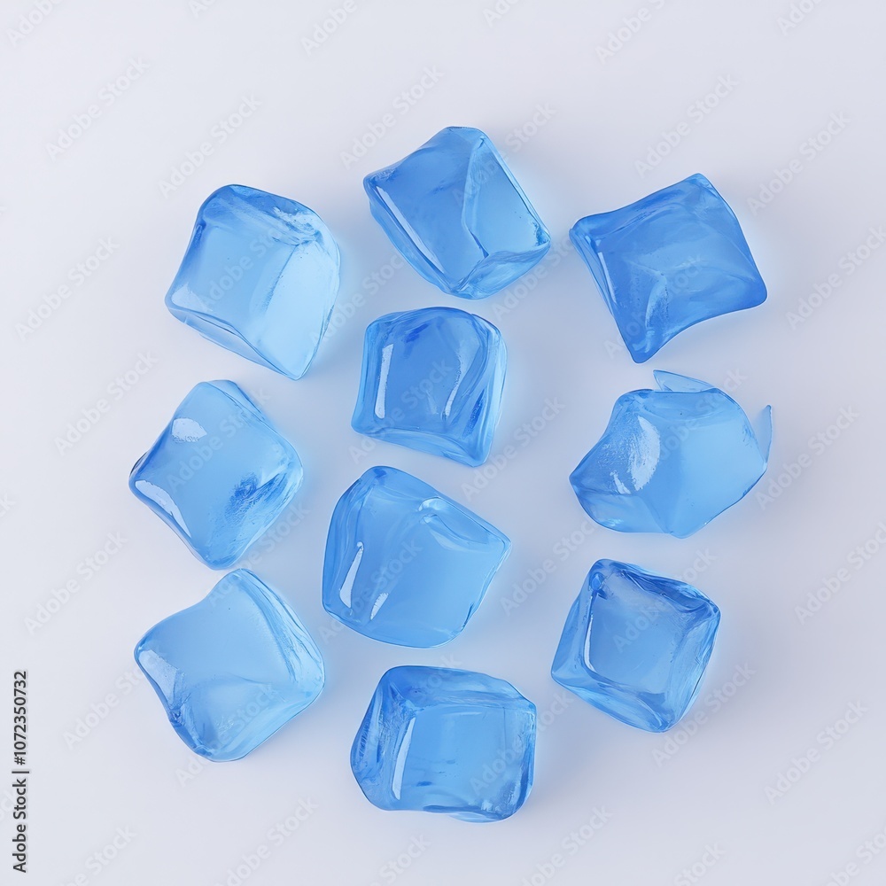 Naklejka premium Translucent blue ice cubes on a plain background