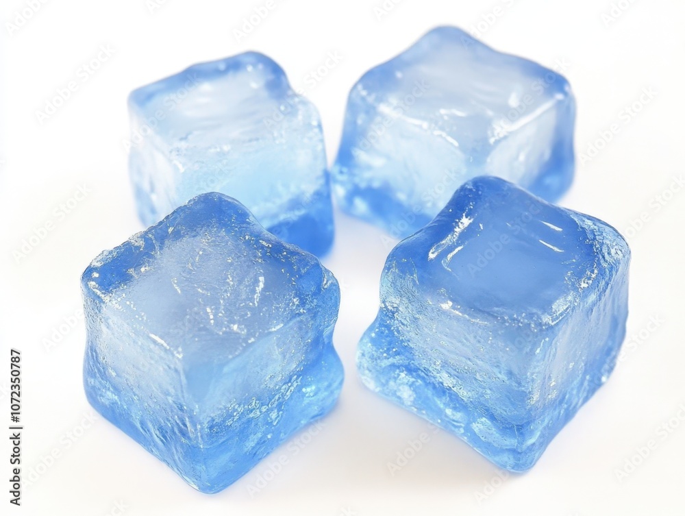 Obraz premium Translucent blue ice cubes on a white background